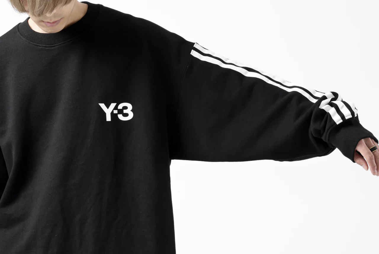 Y-3 Yohji Yamamoto 3 STRIPES LEFT SLEEVE SWEAT TOP / FRENCH TERRY (BLACK) - Image 43