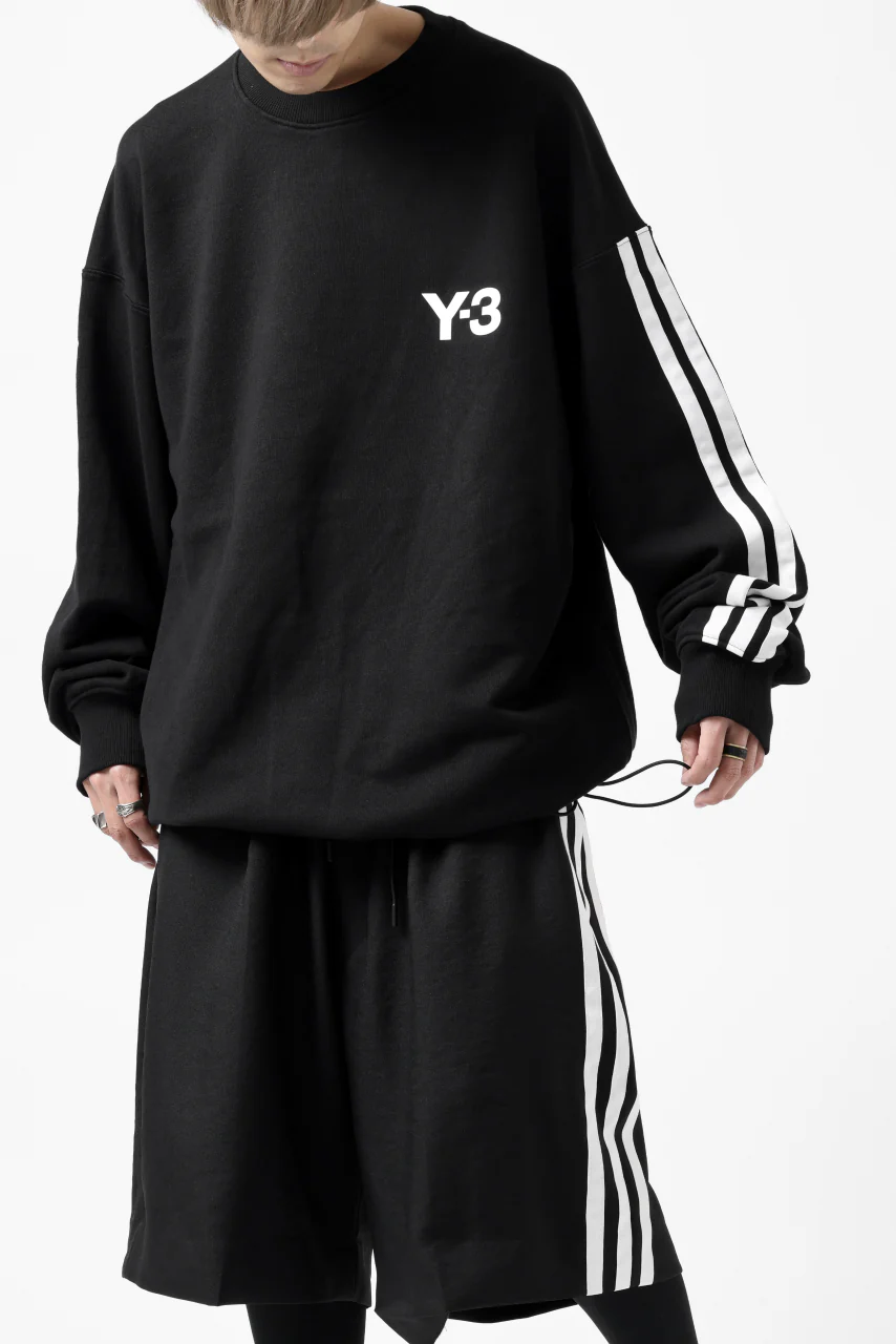 Y-3 Yohji Yamamoto 3 STRIPES LEFT SLEEVE SWEAT TOP / FRENCH TERRY (BLACK) - Image 6