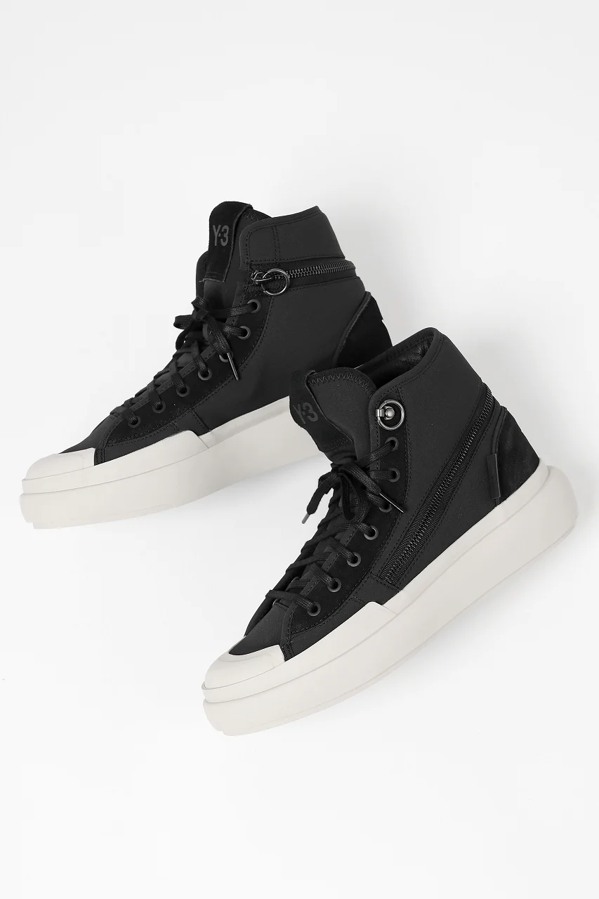 Y-3 Yohji Yamamoto AJATU COURT HIGH SNEAKERS (BLACK/BLACK/COREWHITE) - Image 4