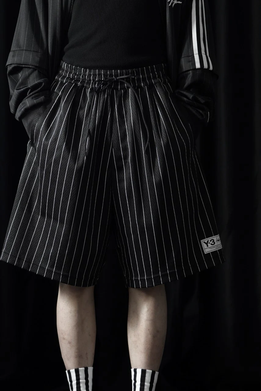 Y-3 Yohji Yamamoto ELITE 5 MESH PINSTRIPE SHORTS (BLACK) - Image 3