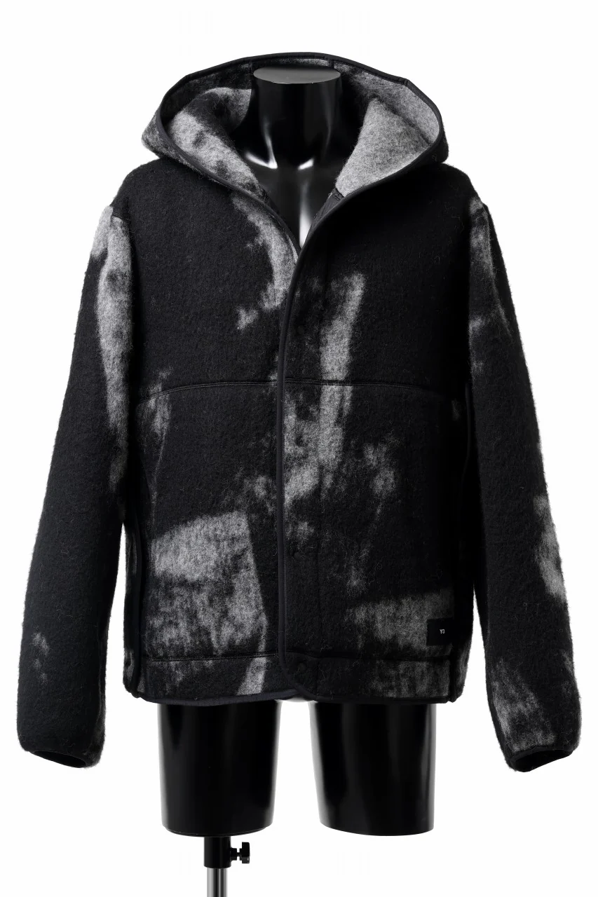 Y-3 Yohji Yamamoto FUZZY FLEECE HOODED JACKET (BLACK + MULTI) - Image 2
