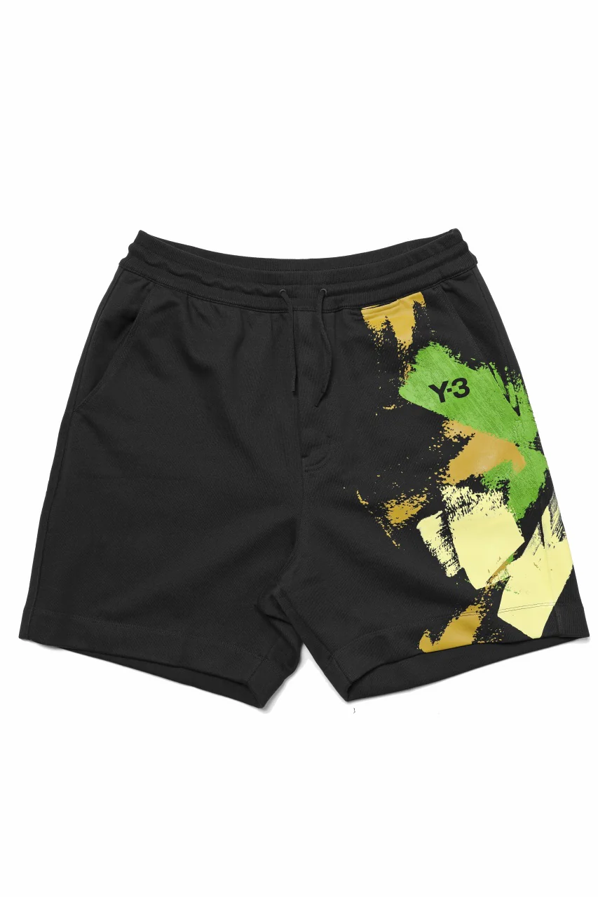 Y-3 Yohji Yamamoto GFX FT SHORTS / ORGANIC COTTON JERSEY (BLACK) - Image 2
