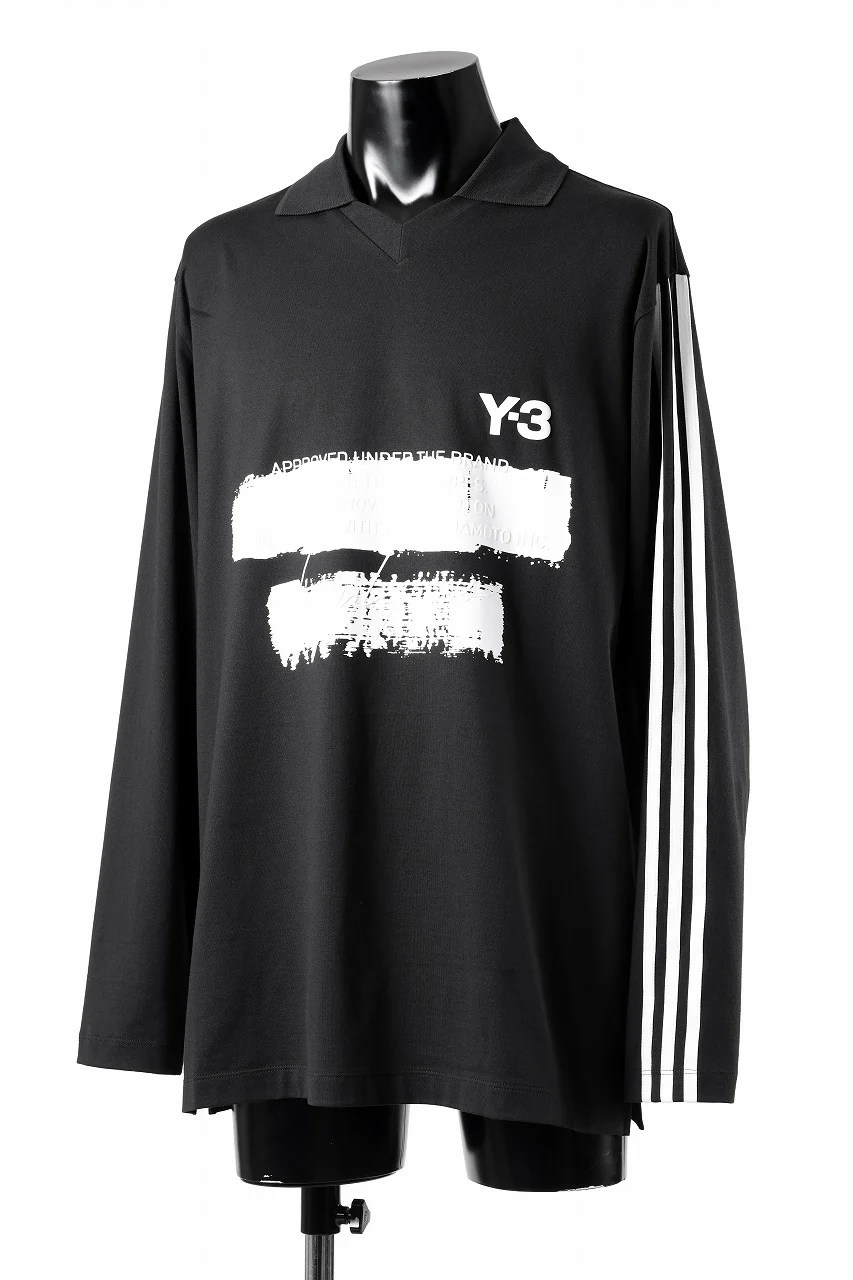 Y-3 Yohji Yamamoto GRAPHIC LOGO COLLARED LS TEE (BLACK) - Image 2
