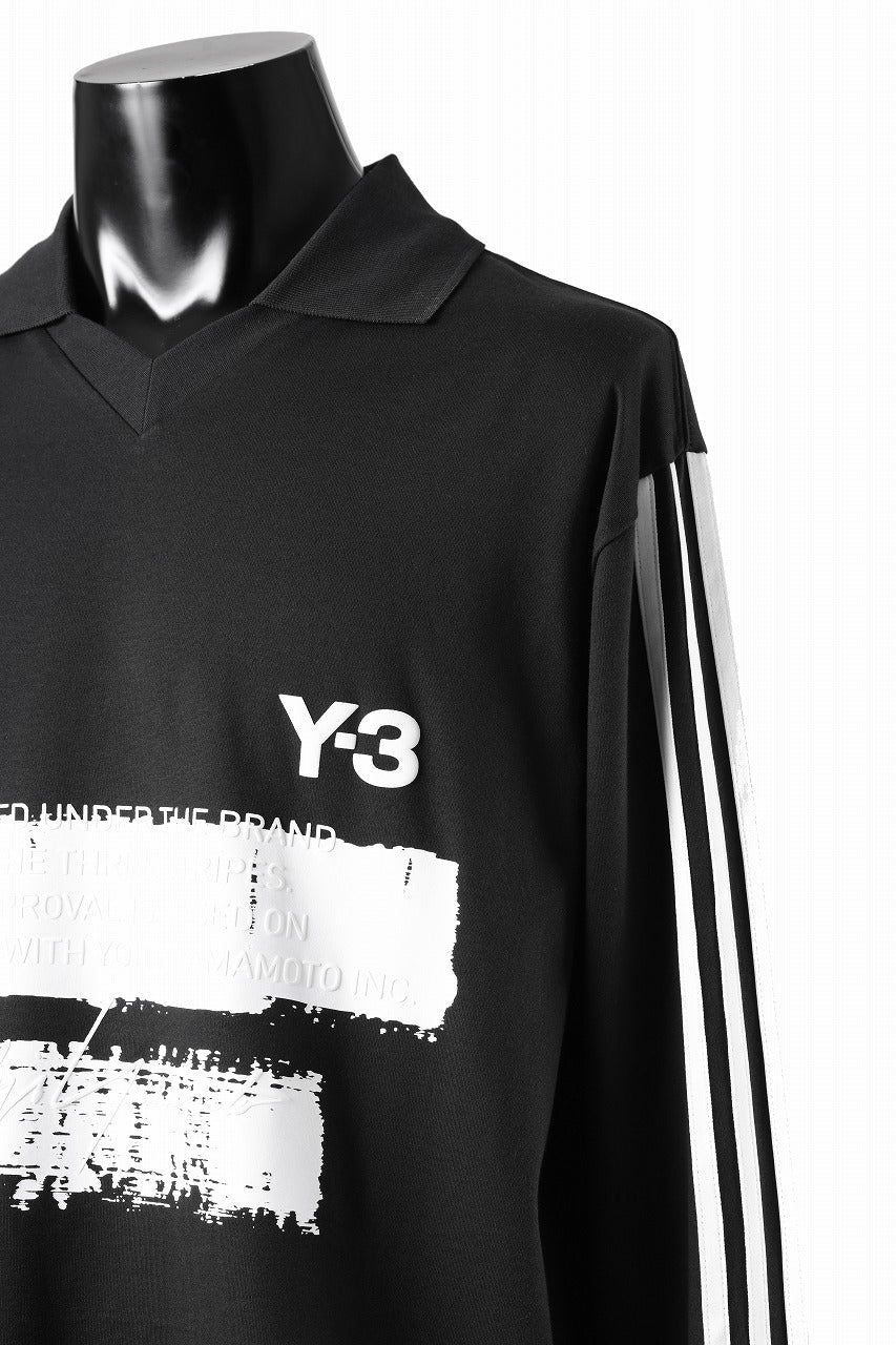 Y-3 Yohji Yamamoto GRAPHIC LOGO COLLARED LS TEE (BLACK) - Image 8
