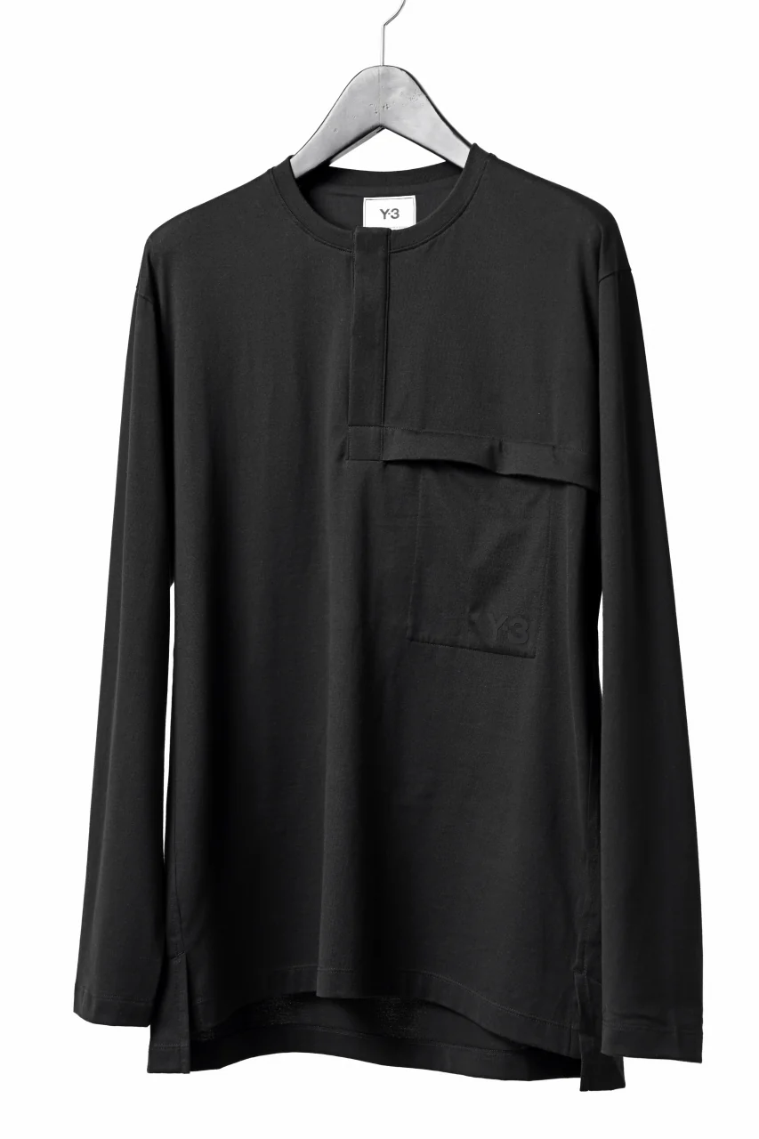 Y-3 Yohji Yamamoto HENLEY NECK LS TOPS / BCI JERSEY (BLACK) - Image 2