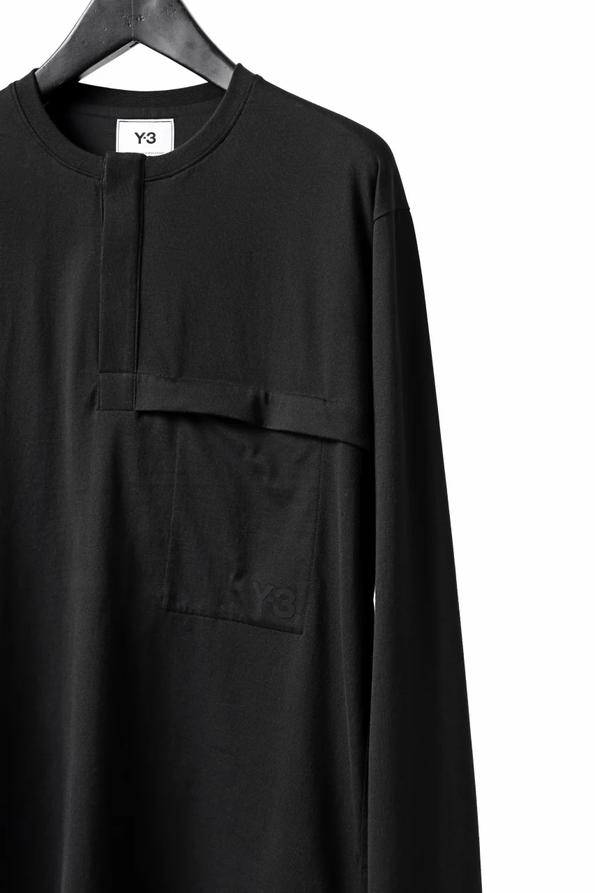 Y-3 Yohji Yamamoto HENLEY NECK LS TOPS / BCI JERSEY (BLACK) - Image 4