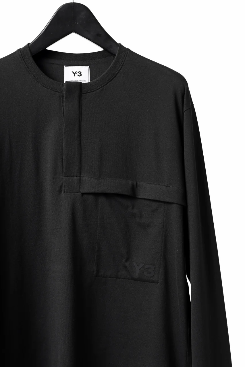 Y-3 Yohji Yamamoto HENLEY NECK LS TOPS / BCI JERSEY (BLACK) - Image 5