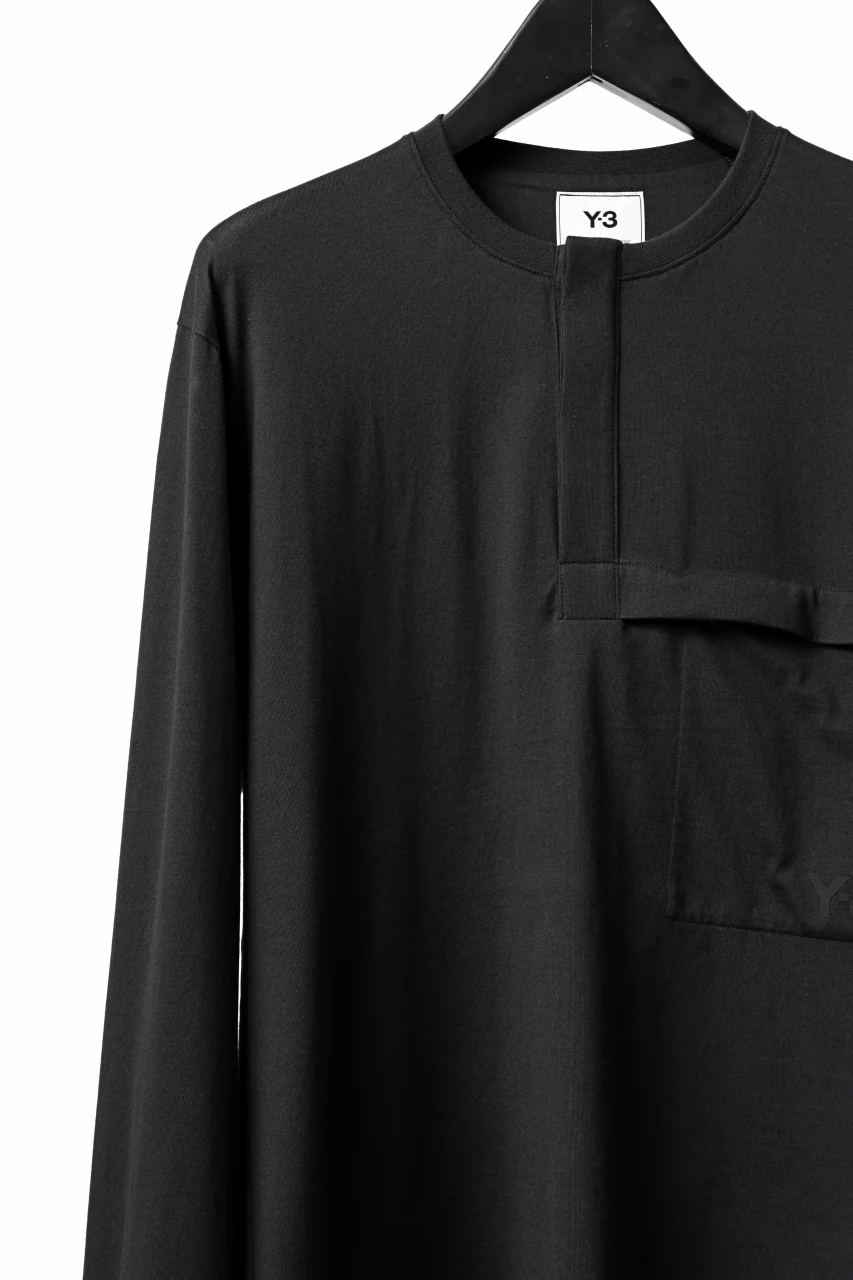 Y-3 Yohji Yamamoto HENLEY NECK LS TOPS / BCI JERSEY (BLACK) - Image 6