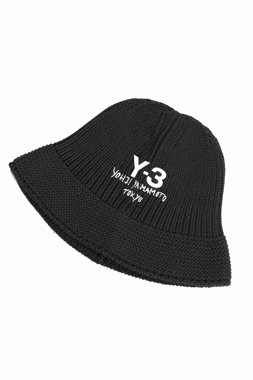 Y-3 Yohji Yamamoto HERITAGE KNIT BUCKET HAT (BLACK) - Image 2