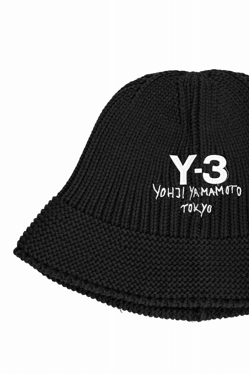Y-3 Yohji Yamamoto HERITAGE KNIT BUCKET HAT (BLACK) - Image 6