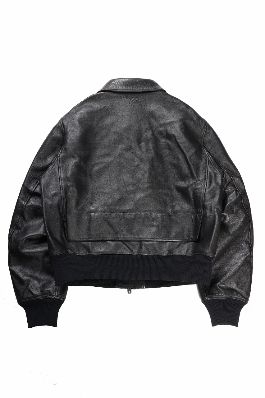 Y-3 Yohji Yamamoto LEATHER BOMBER JACKET (BLACK) - Image 4