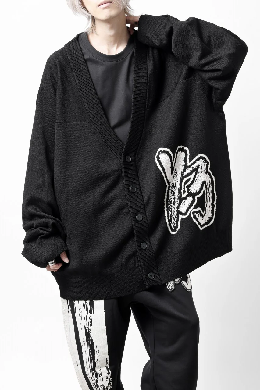 Y-3 Yohji Yamamoto LOGO INTARSIA KNIT CARDIGAN / ETHICAL FABRIC (BLACK) - Image 2