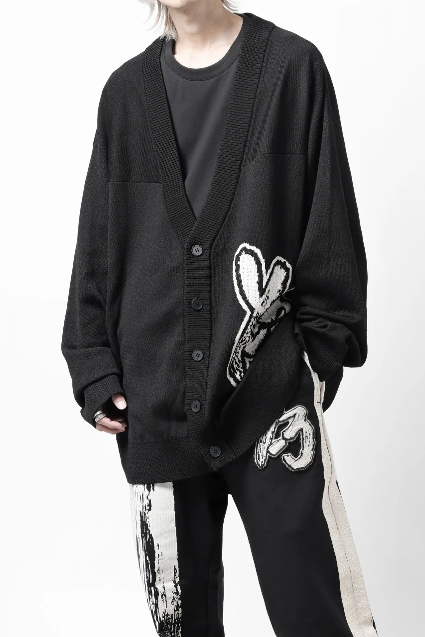 Y-3 Yohji Yamamoto LOGO INTARSIA KNIT CARDIGAN / ETHICAL FABRIC (BLACK) - Image 3
