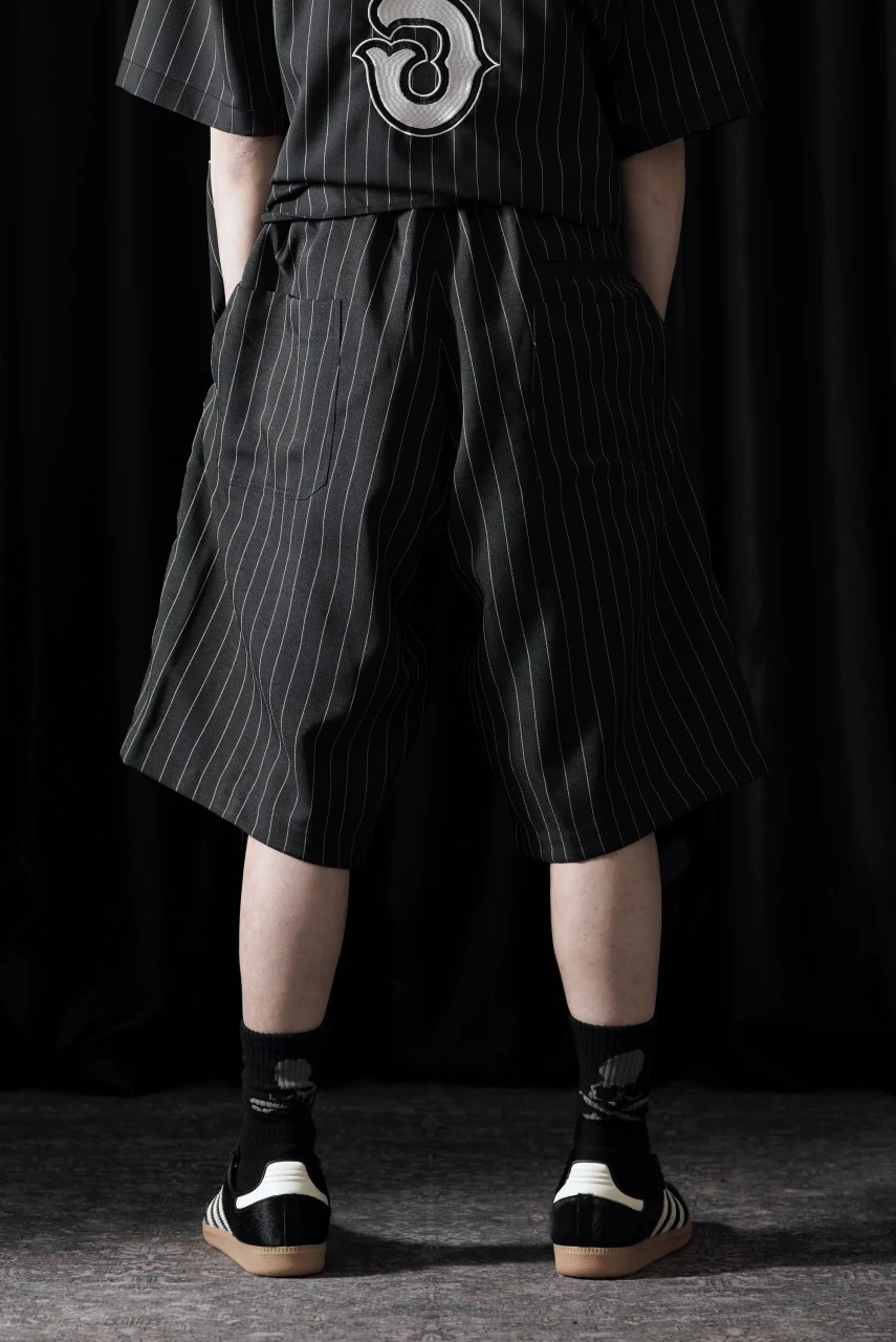 Y-3 Yohji Yamamoto PINSTRIPE SPORT UNIFORM SHORT TROUSERS (BLACK) - Image 10