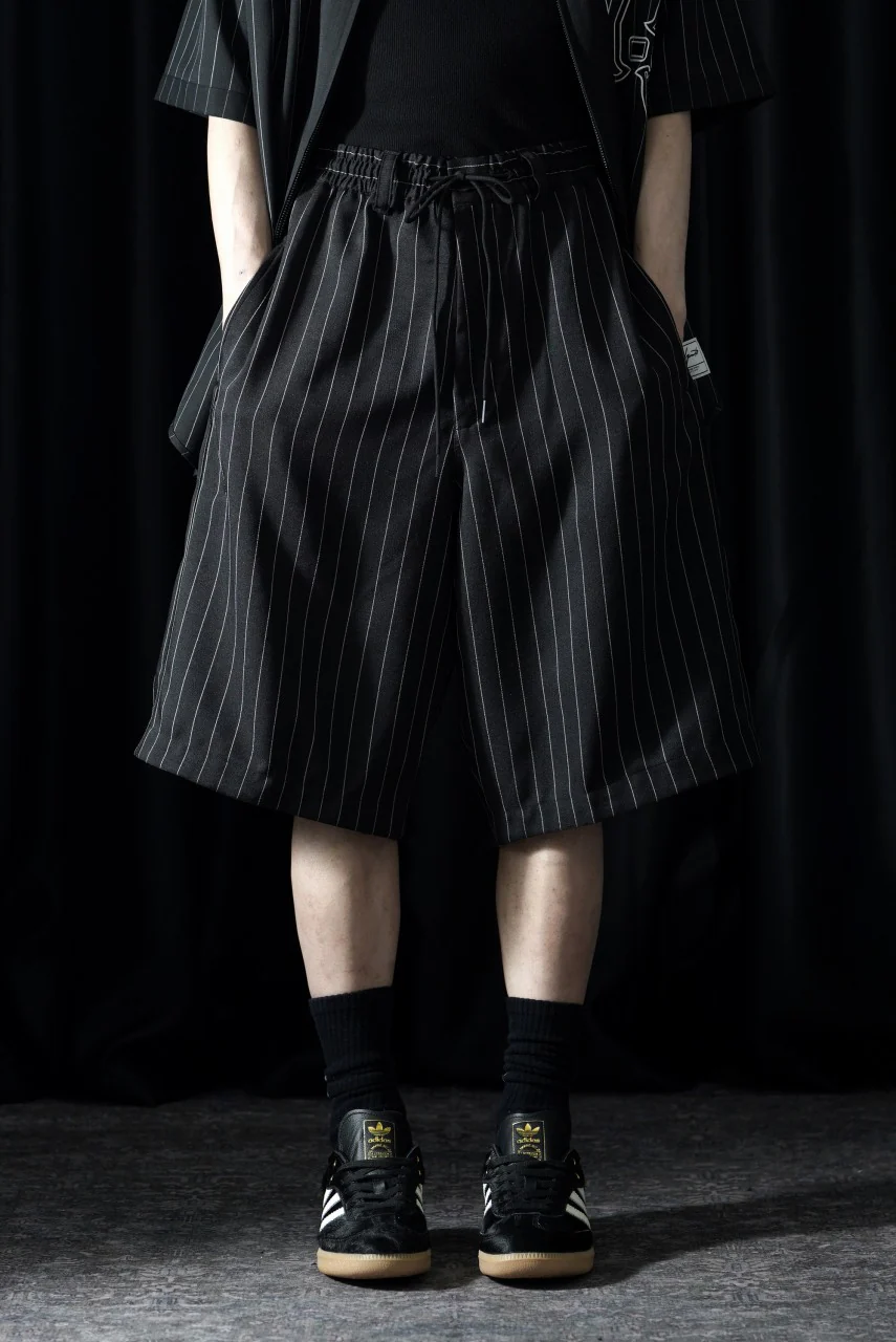Y-3 Yohji Yamamoto PINSTRIPE SPORT UNIFORM SHORT TROUSERS (BLACK) - Image 2