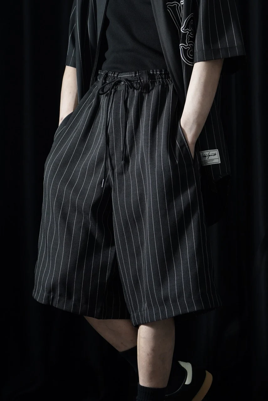 Y-3 Yohji Yamamoto PINSTRIPE SPORT UNIFORM SHORT TROUSERS (BLACK) - Image 3