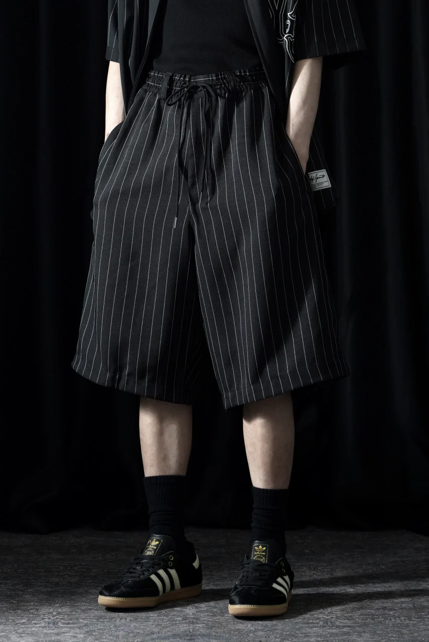 Y-3 Yohji Yamamoto PINSTRIPE SPORT UNIFORM SHORT TROUSERS (BLACK) - Image 9