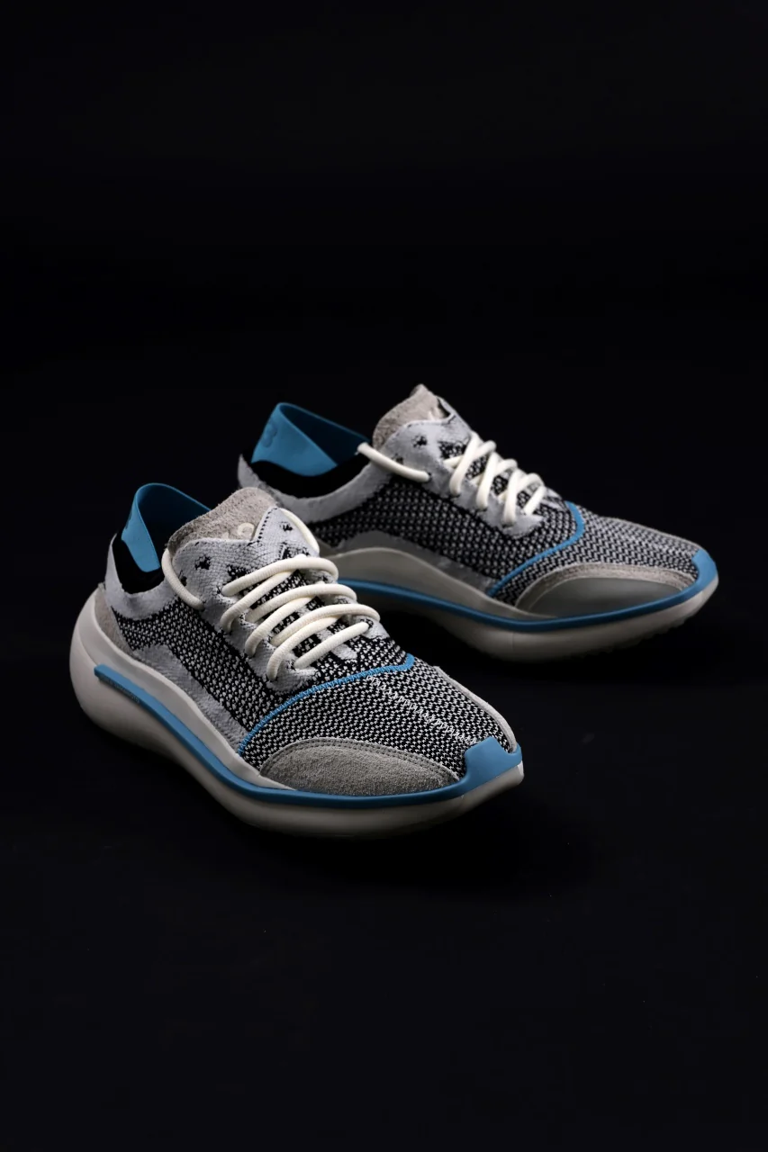 Y-3 Yohji Yamamoto QISAN KNIT SNEAKERS (Off White + Grey + Water Blue) - Image 10