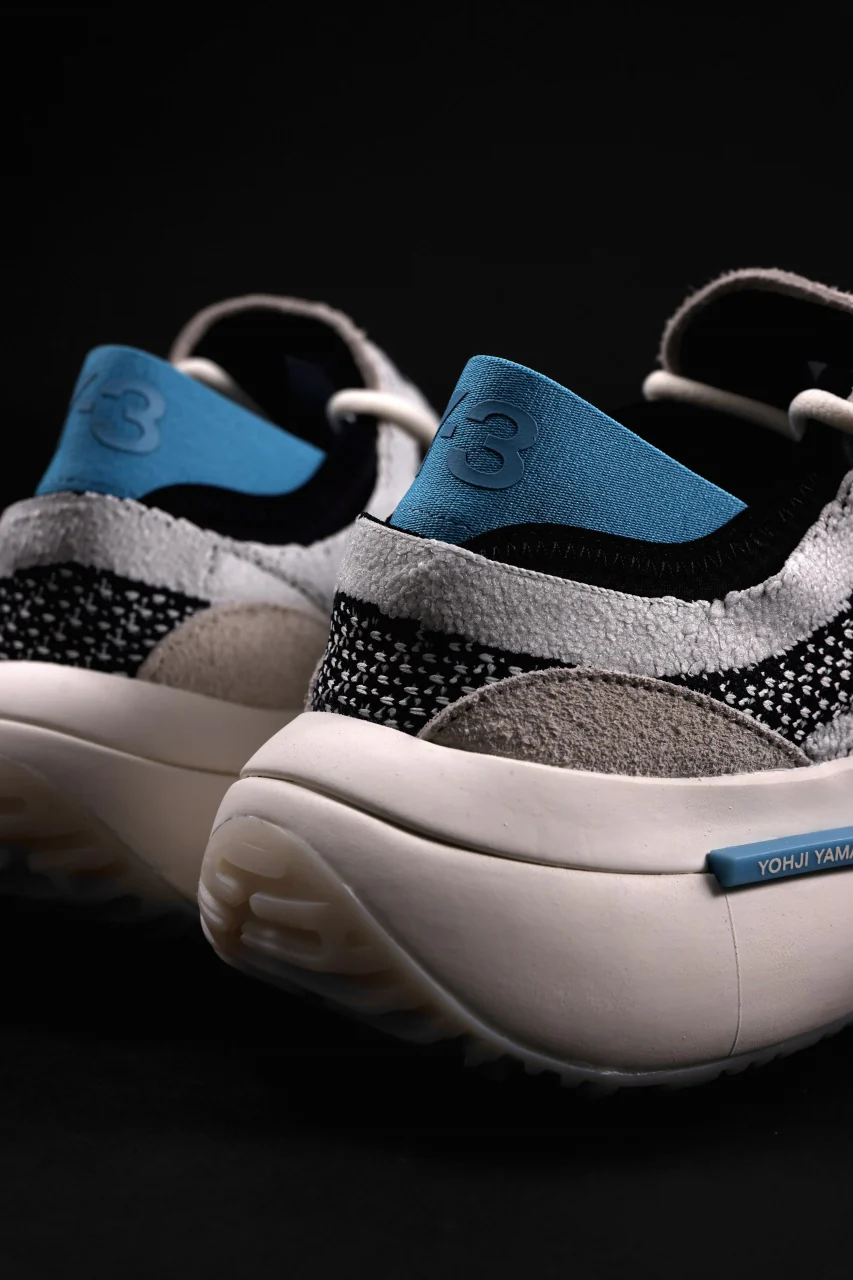 Y-3 Yohji Yamamoto QISAN KNIT SNEAKERS (Off White + Grey + Water Blue) - Image 24