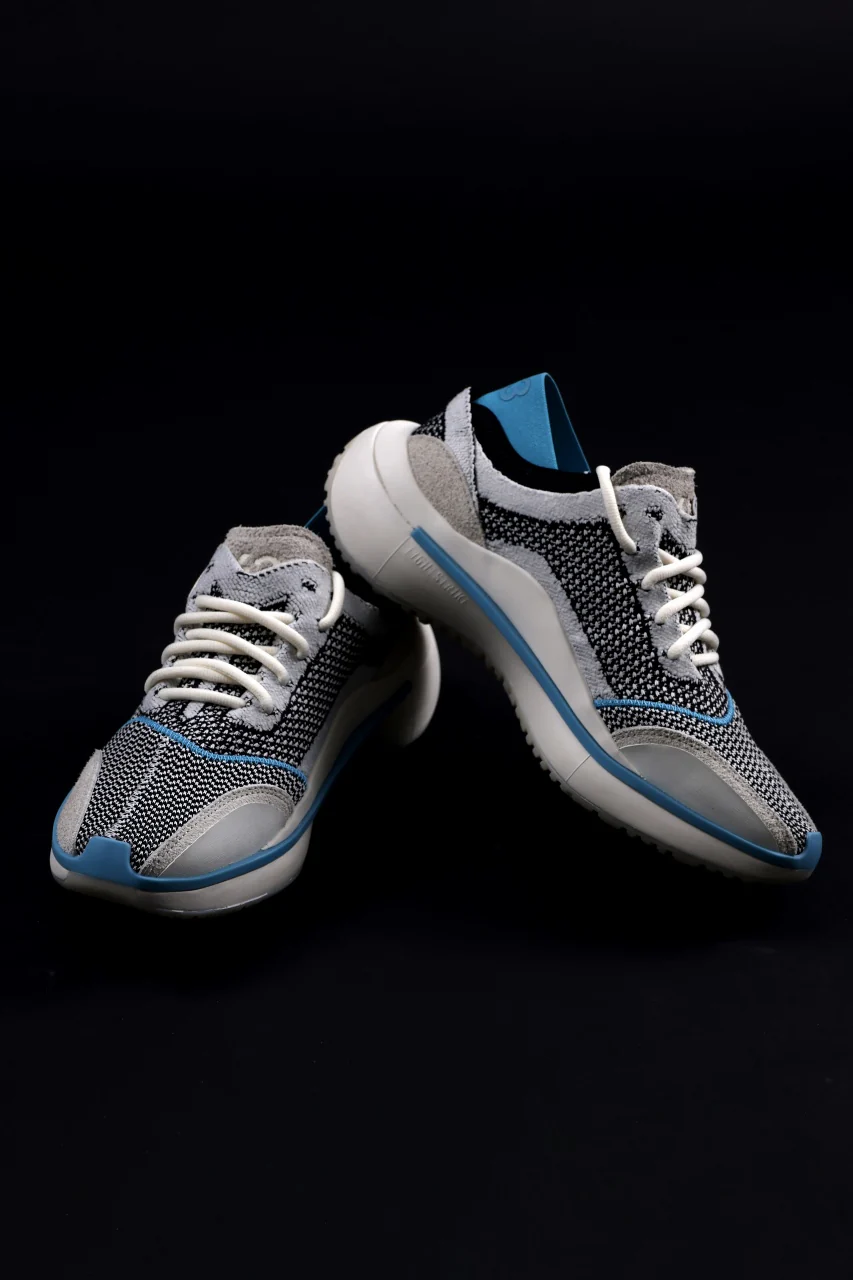 Y-3 Yohji Yamamoto QISAN KNIT SNEAKERS (Off White + Grey + Water Blue) - Image 3