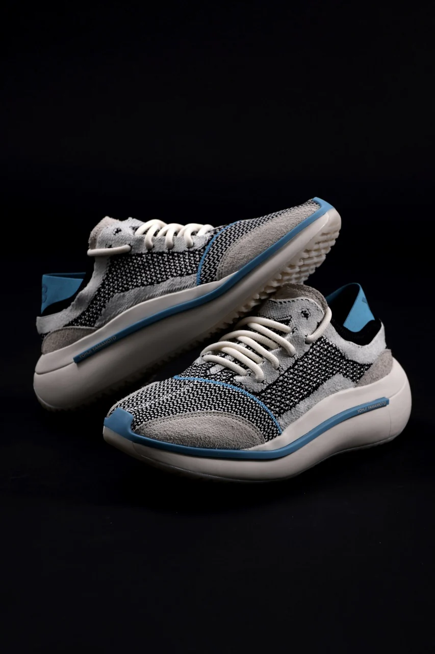 Y-3 Yohji Yamamoto QISAN KNIT SNEAKERS (Off White + Grey + Water Blue) - Image 4