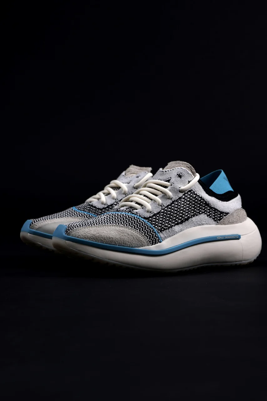 Y-3 Yohji Yamamoto QISAN KNIT SNEAKERS (Off White + Grey + Water Blue) - Image 6