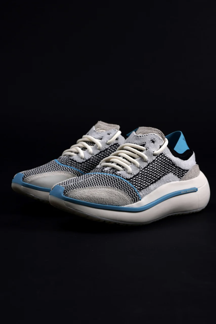 Y-3 Yohji Yamamoto QISAN KNIT SNEAKERS (Off White + Grey + Water Blue) - Image 7