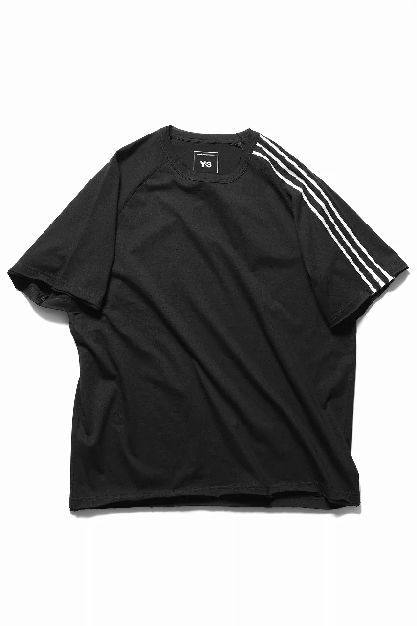 Y-3 Yohji Yamamoto RAW EDGE 3 STRIPES SHORT SLEEVE TEE (BLACK) - Image 3