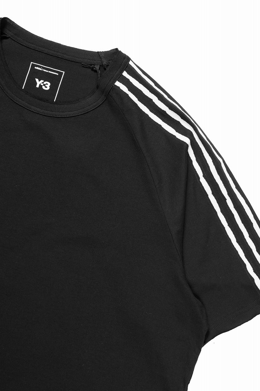 Y-3 Yohji Yamamoto RAW EDGE 3 STRIPES SHORT SLEEVE TEE (BLACK) - Image 4