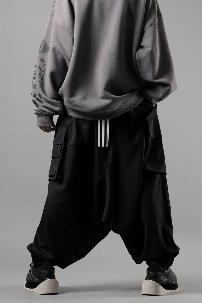 Y-3 Yohji Yamamoto REFINED WOOL SARROUEL CARGO PANTS (BLACK) - Image 12