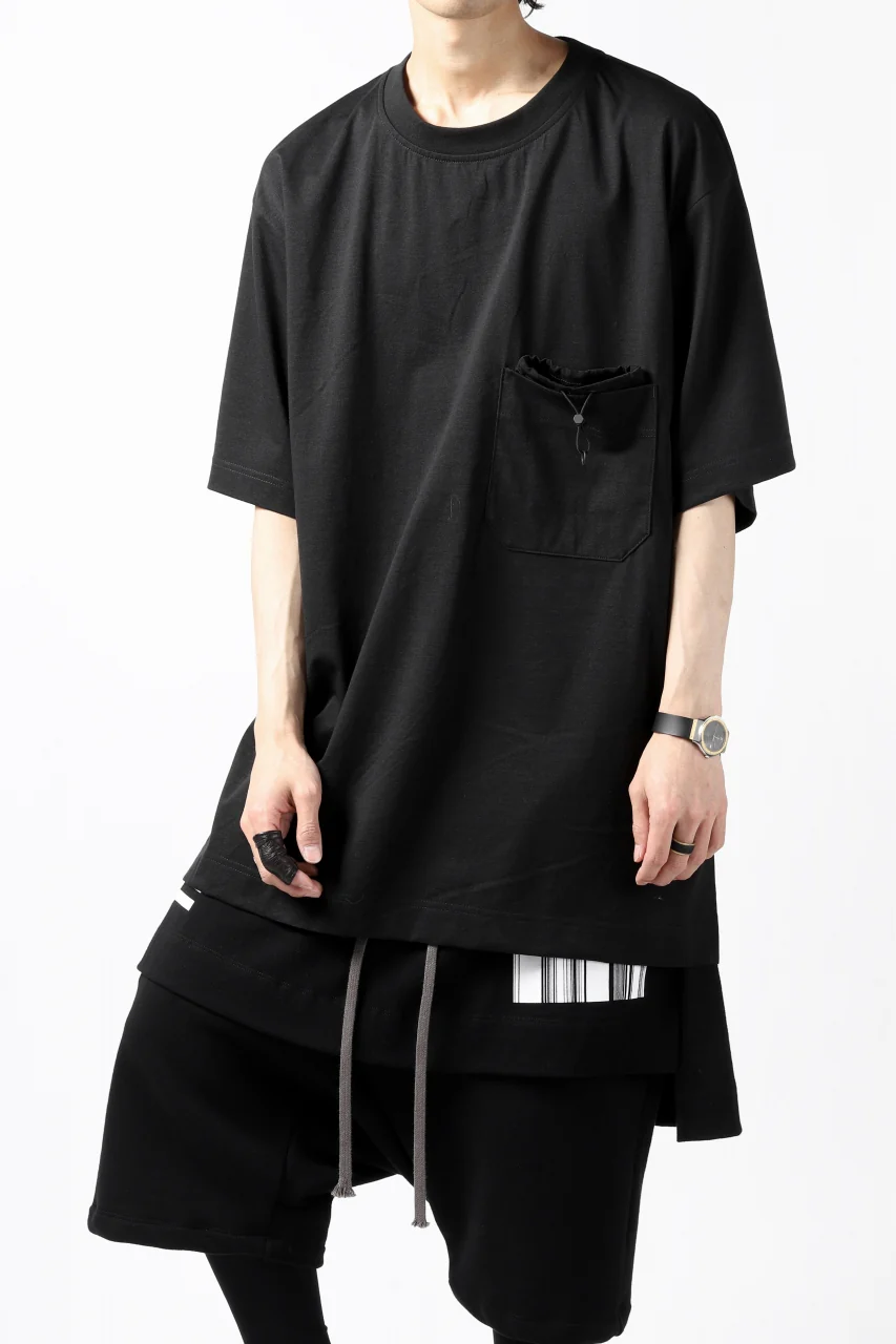 Y-3 Yohji Yamamoto STRINGS POCKET TEE / PAPER JERSEY (BLACK) - Image 4