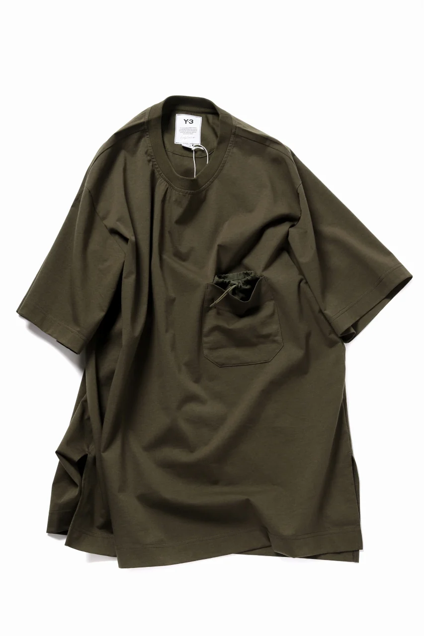 Y-3 Yohji Yamamoto STRINGS POCKET TEE / PAPER JERSEY (KHAKI) - Image 2