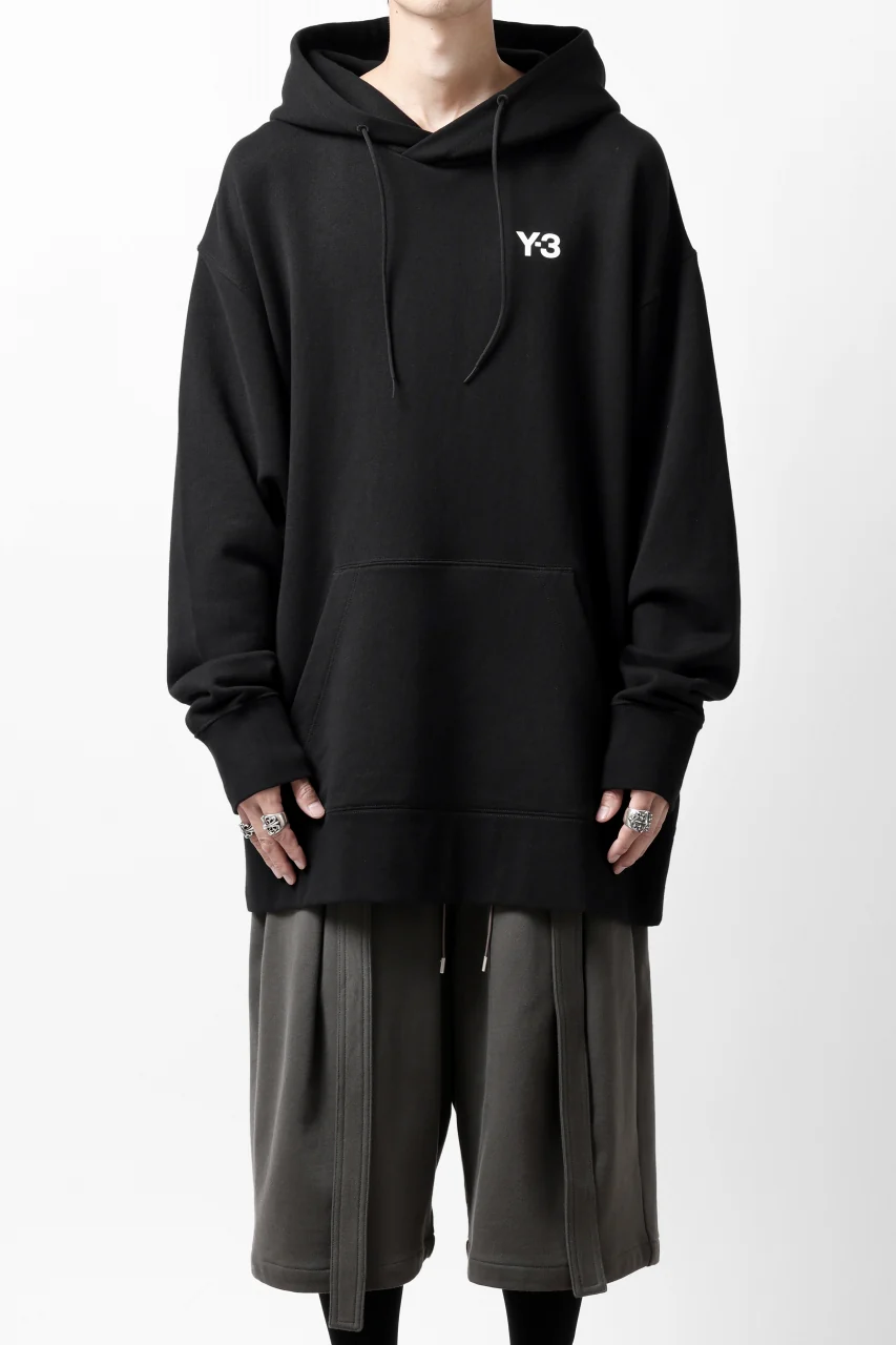 Y-3 Yohji Yamamoto UNISEX CHEST LOGO HOODIE PARKA / FRENCH TERRY (BLACK) - Image 4