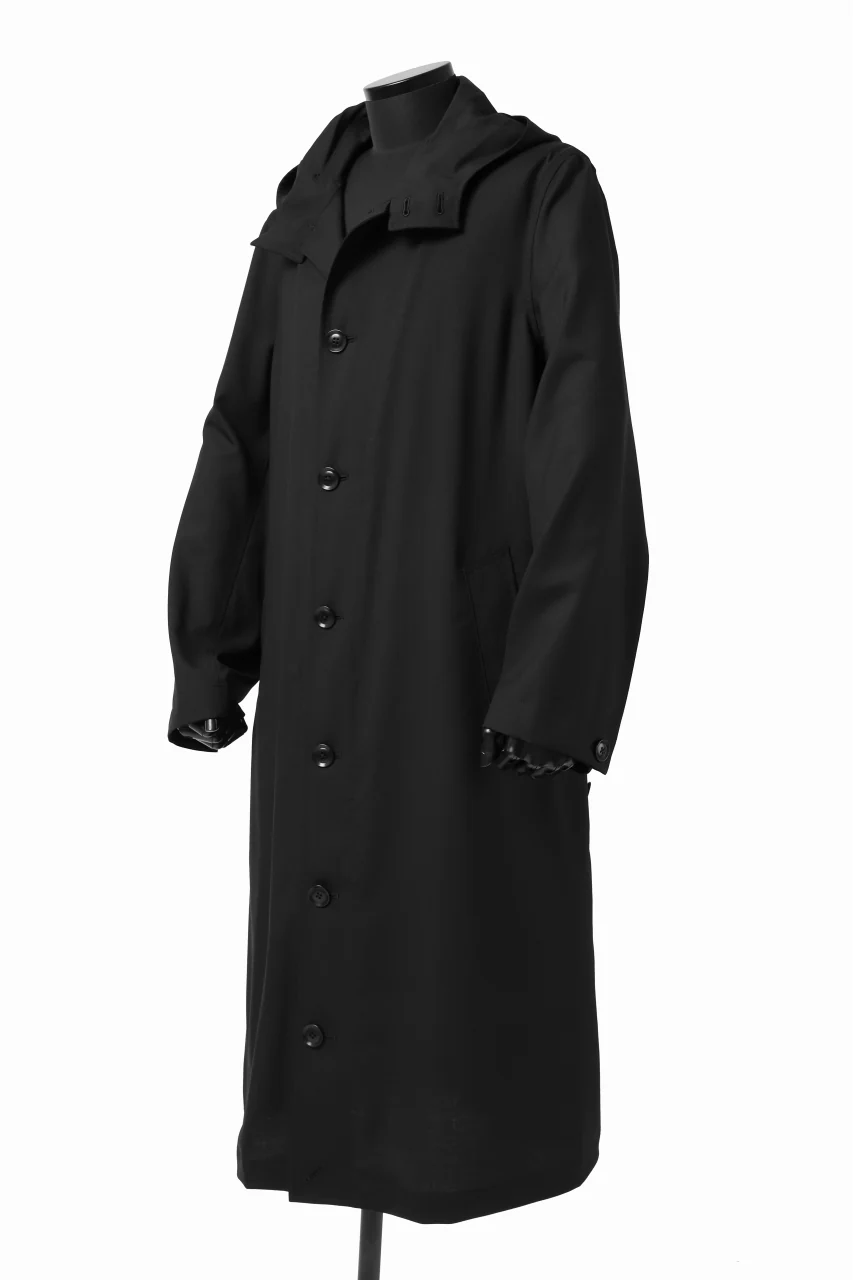 Y's BANG ON! No.103 HOODED COAT WOOL TROPICAL (BLACK) - Image 10
