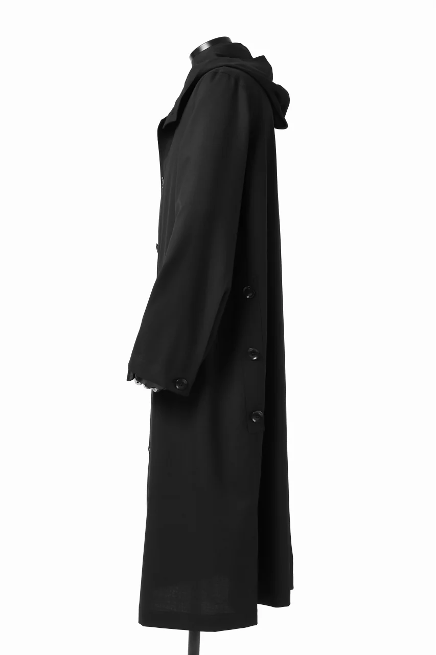 Y's BANG ON! No.103 HOODED COAT WOOL TROPICAL (BLACK) - Image 11