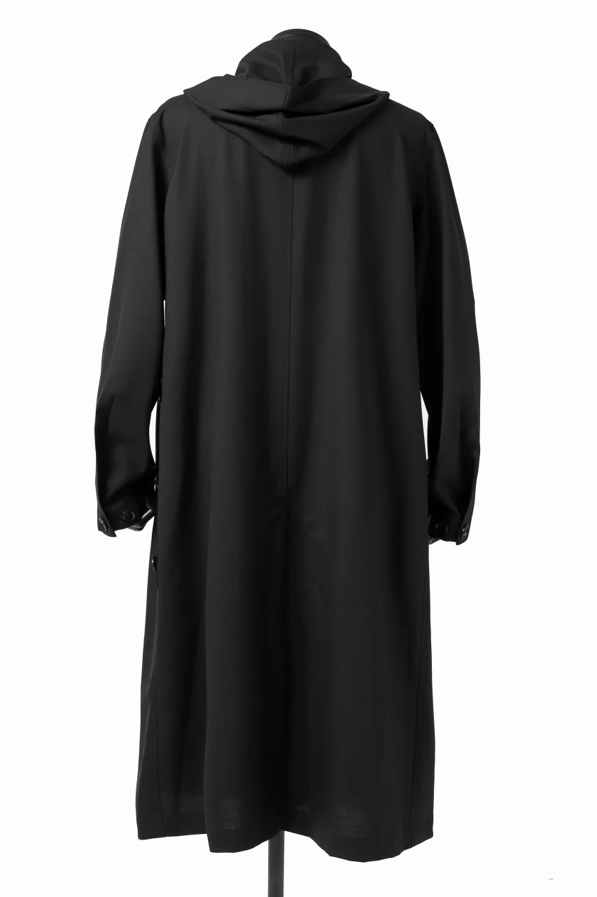 Y's BANG ON! No.103 HOODED COAT WOOL TROPICAL (BLACK) - Image 12