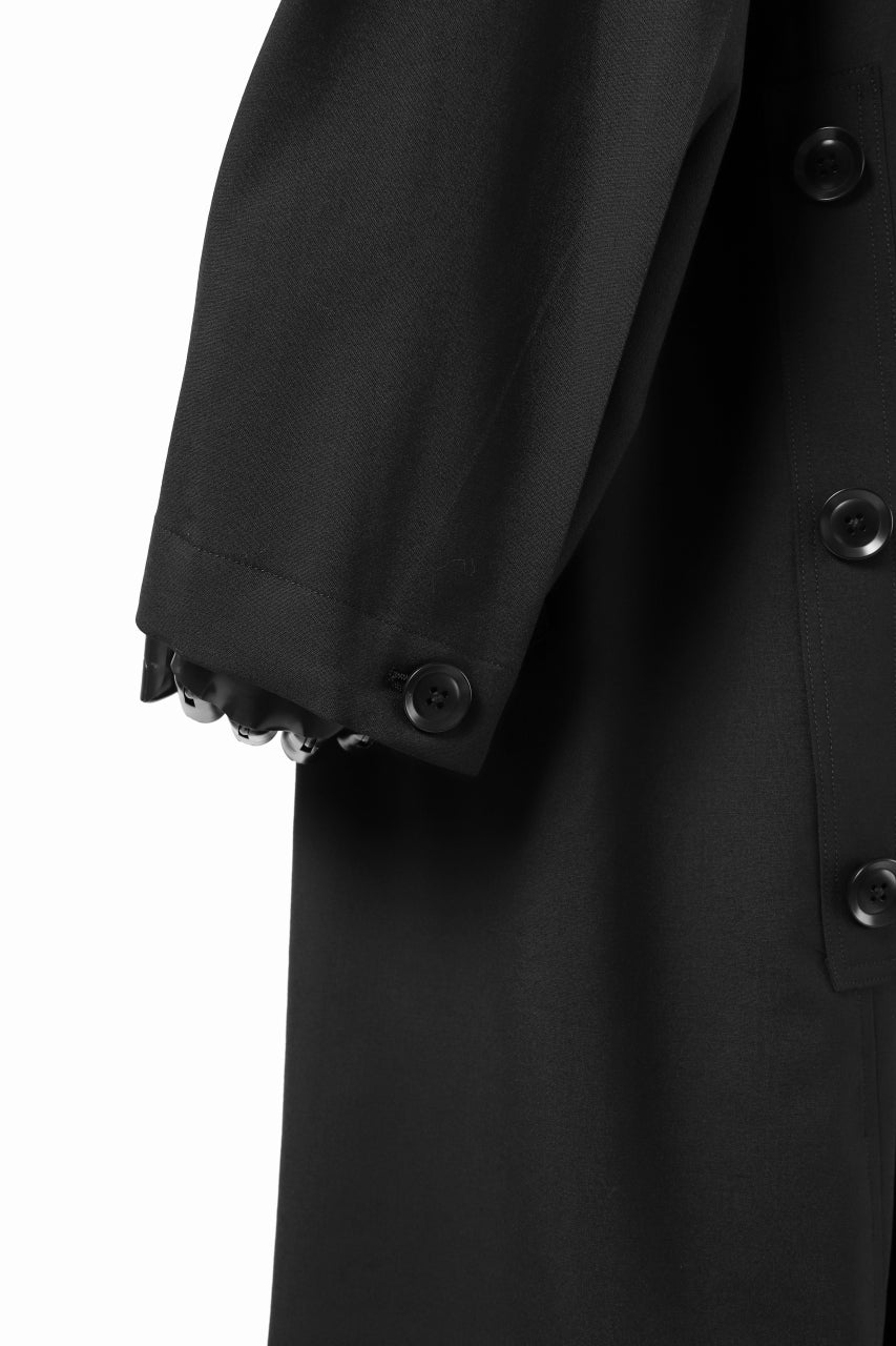 Y's BANG ON! No.103 HOODED COAT WOOL TROPICAL (BLACK) - Image 18