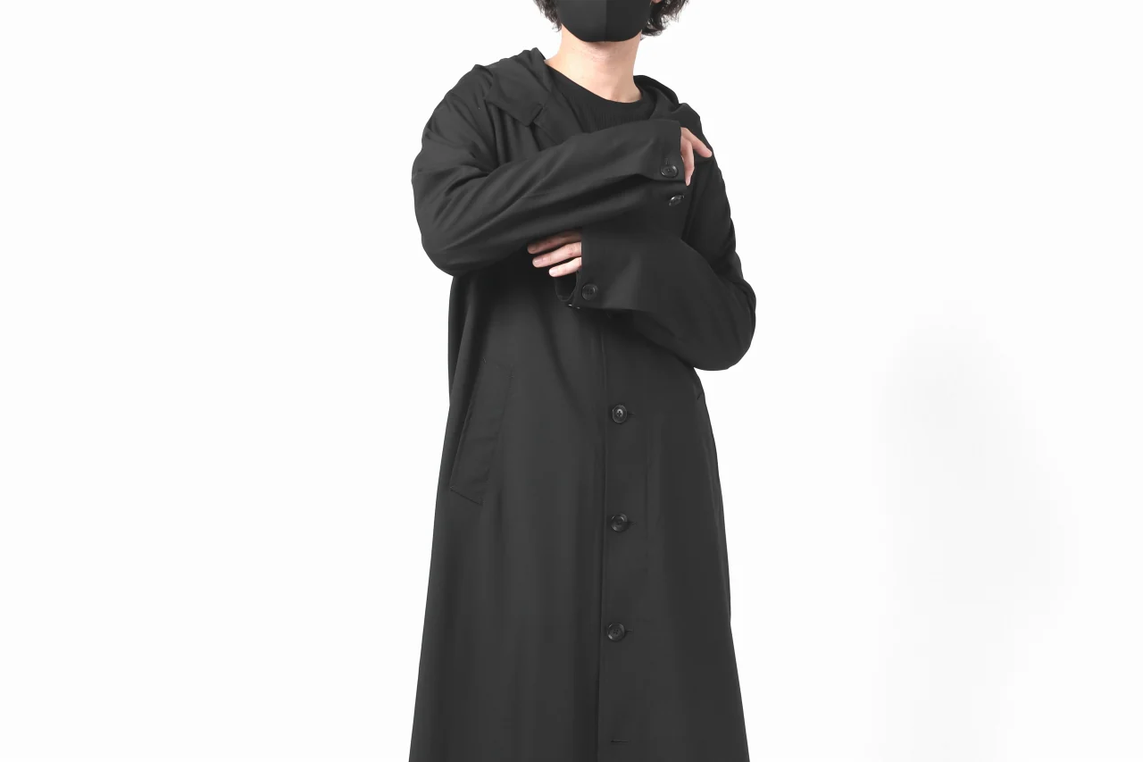 Y's BANG ON! No.103 HOODED COAT WOOL TROPICAL (BLACK) - Image 27