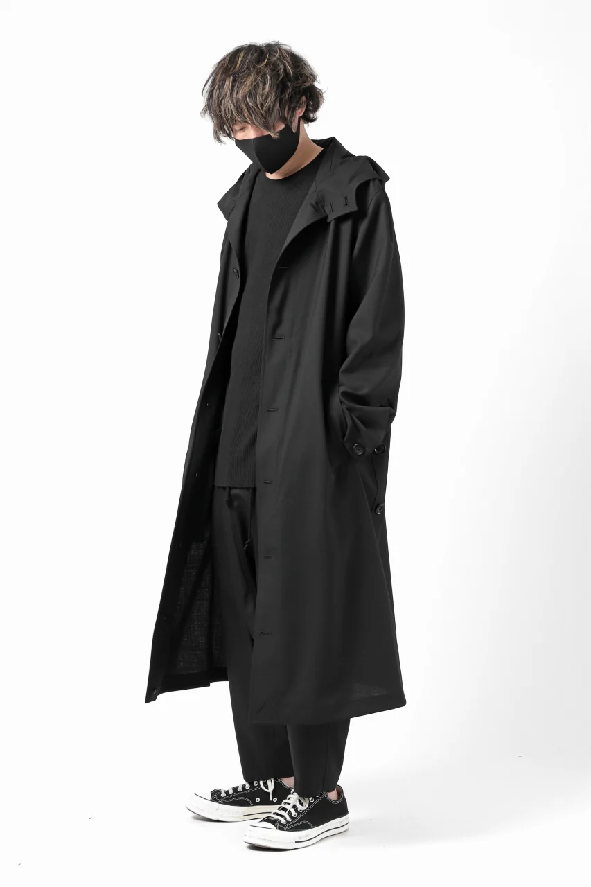 Y's BANG ON! No.103 HOODED COAT WOOL TROPICAL (BLACK) - Image 8