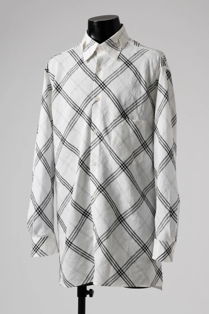 Y's BANG ON! No.143 HOLLOW COLLAR SHIRT / DIAGONAL PLAID (OFF WHITE) - Image 2