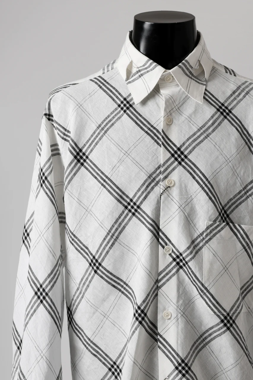 Y's BANG ON! No.143 HOLLOW COLLAR SHIRT / DIAGONAL PLAID (OFF WHITE) - Image 8