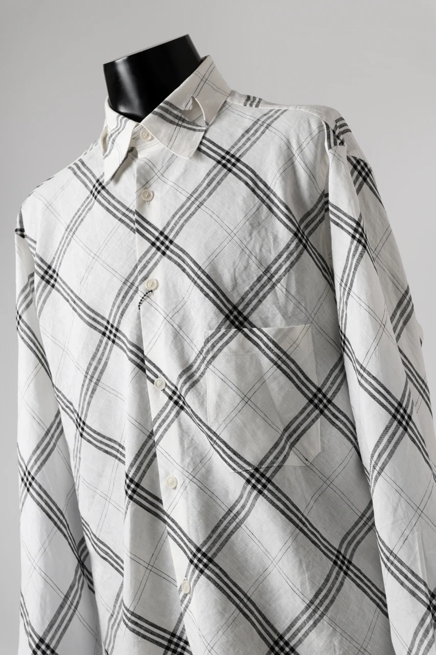 Y's BANG ON! No.143 HOLLOW COLLAR SHIRT / DIAGONAL PLAID (OFF WHITE) - Image 9