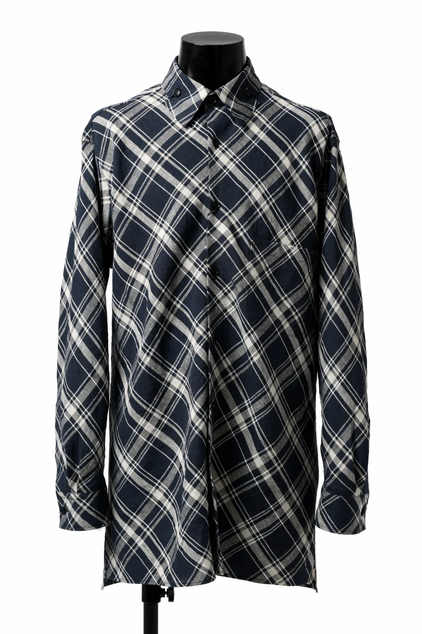 Y's BANG ON! No.144 HOLLOW COLLAR SHIRT / DIAGONAL PLAID (NAVY)