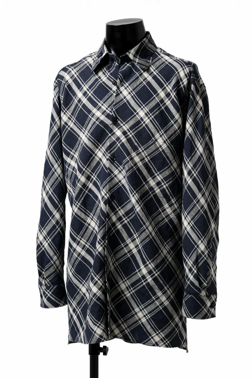Y's BANG ON! No.144 HOLLOW COLLAR SHIRT / DIAGONAL PLAID (NAVY) - Image 2