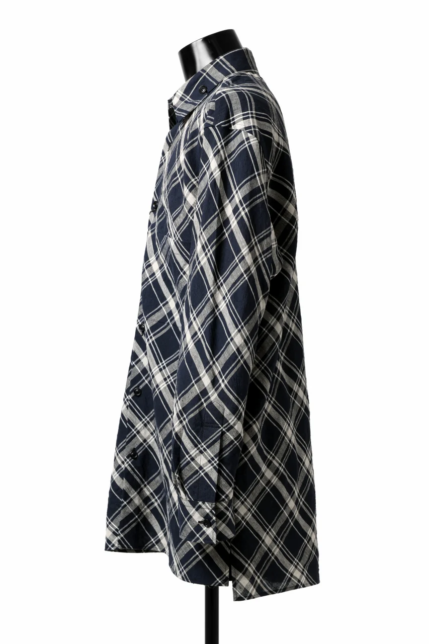 Y's BANG ON! No.144 HOLLOW COLLAR SHIRT / DIAGONAL PLAID (NAVY) - Image 3