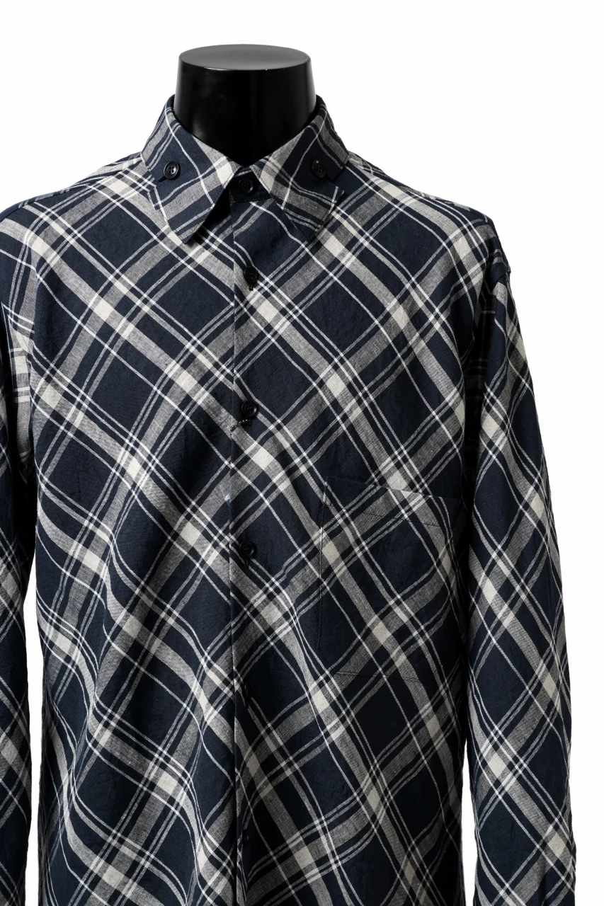 Y's BANG ON! No.144 HOLLOW COLLAR SHIRT / DIAGONAL PLAID (NAVY) - Image 6