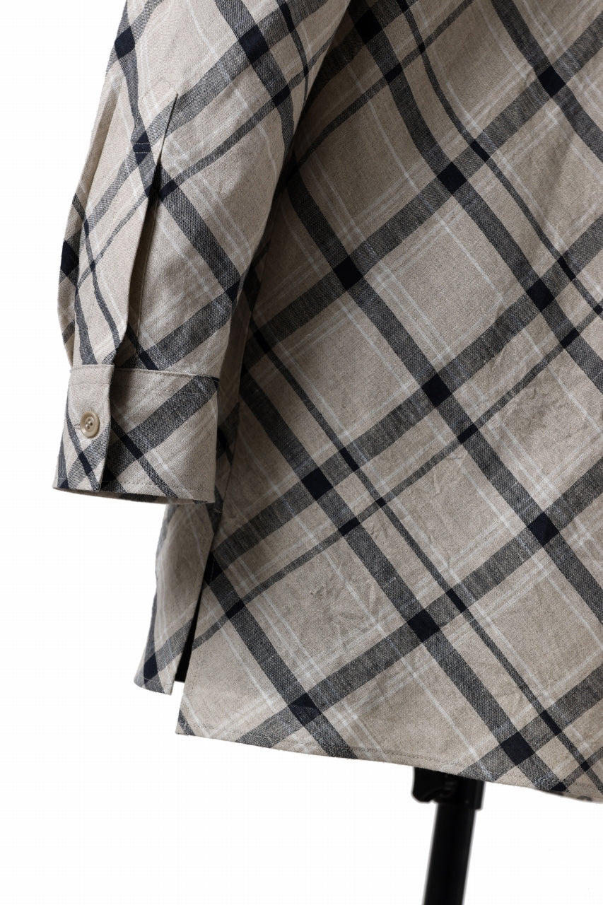 Y's BANG ON! No.144 HOLLOW COLLAR SHIRT / DIAGONAL PLAID (BEIGE) - Image 12
