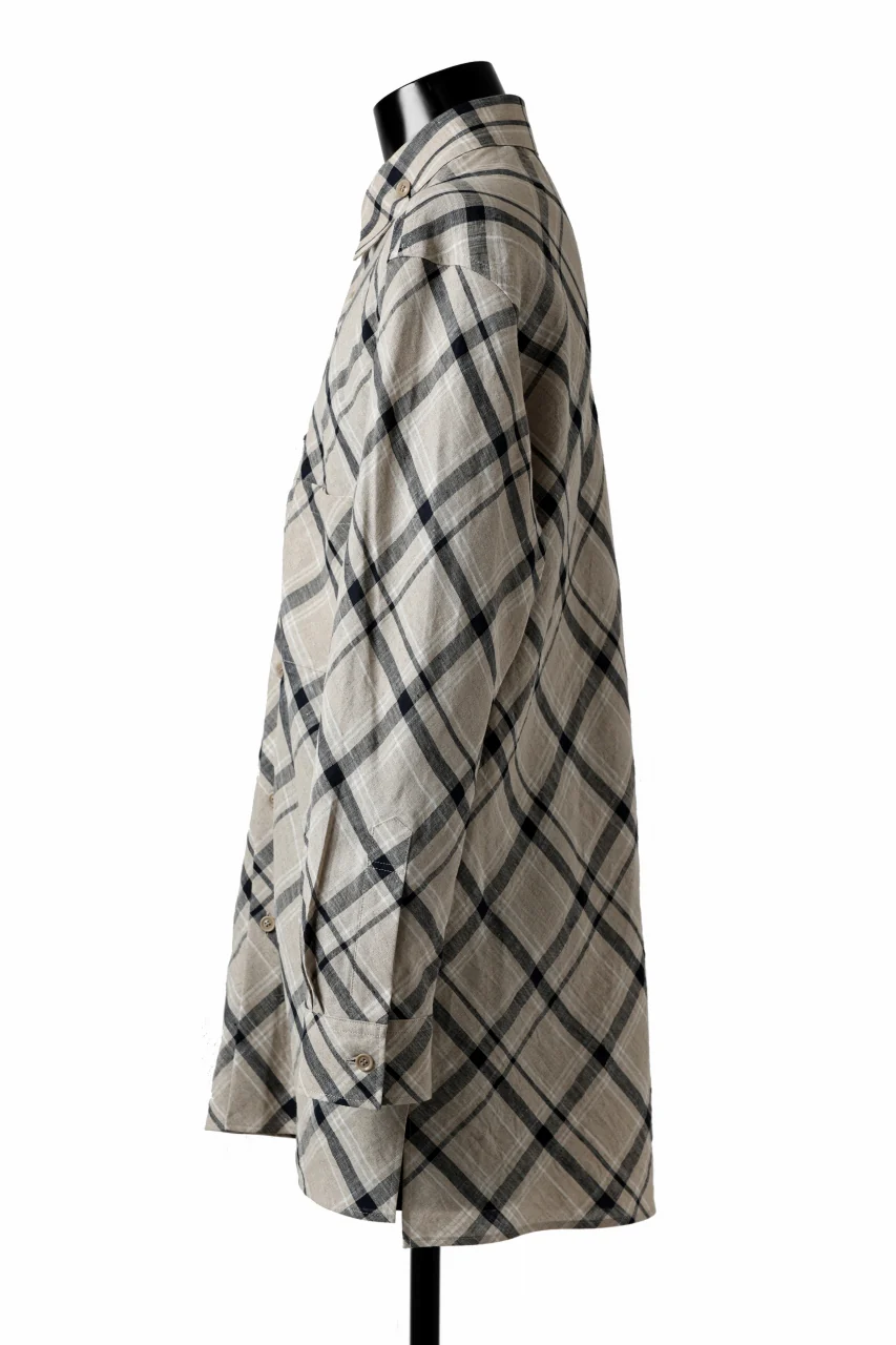 Y's BANG ON! No.144 HOLLOW COLLAR SHIRT / DIAGONAL PLAID (BEIGE) - Image 3