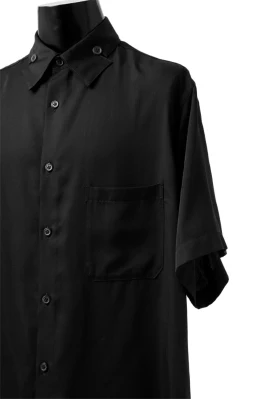 Y's BANG ON! No.145 HOLLOWED OUT COLLAR SHORT SLEEVE SHIRT / CUPRA DUNGAREE TWILL (BLACK) - Image 10