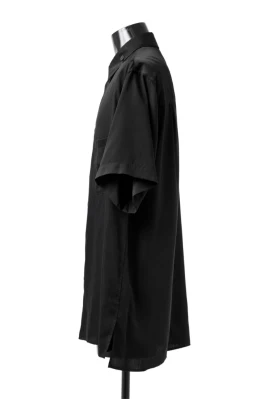 Y's BANG ON! No.145 HOLLOWED OUT COLLAR SHORT SLEEVE SHIRT / CUPRA DUNGAREE TWILL (BLACK) - Image 3